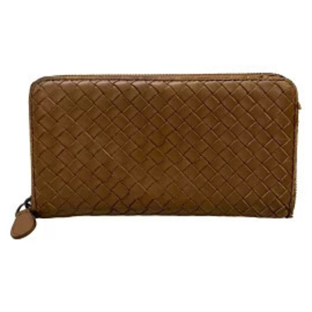 BOTTEGA VENETA Intrecciato Long Wallet Round Zipper Brown Leather